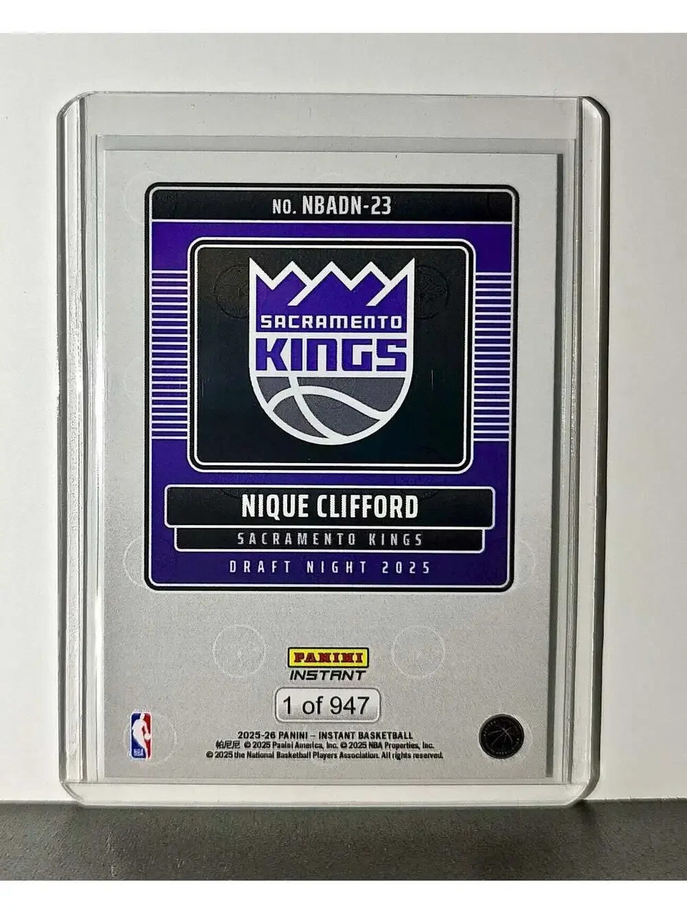 Nique Clifford Rookie 2025-26 Panini NBA #23 Draft Night Card Sacramento Kings